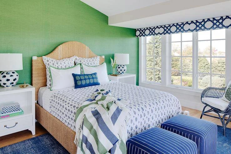 The combination of blue and green colors in a cozy home