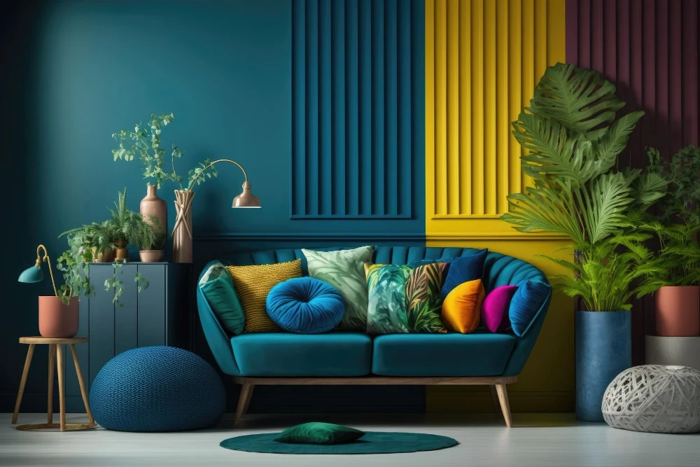 Color combination in a wall and sofa
