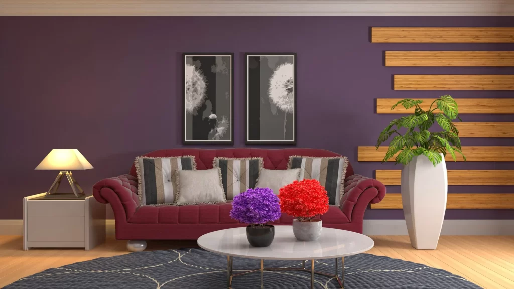 Purple and red living room