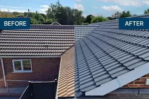 this picture is before and after of roof tile painting melbourne