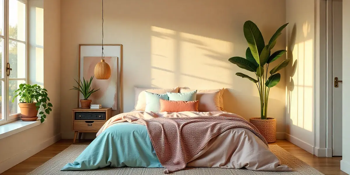 this picture shows Warm Neutrals Bedroom Feature Wall Colours